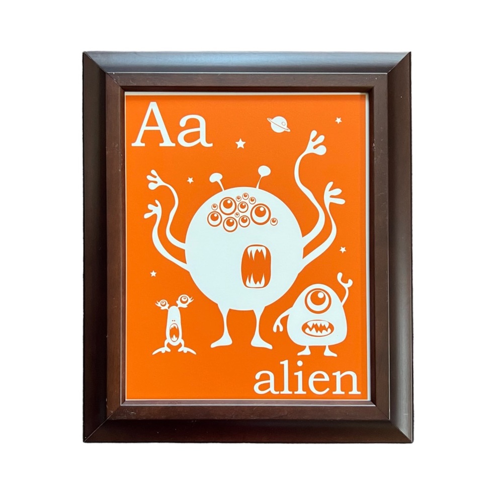 Aa Alien Space Wall Art Children Kid's Bedroom Decor Wooden Frame 10.25"x12.25"
